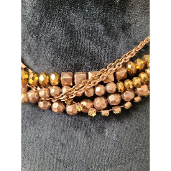 Women's Multi-Chain Beaded Necklace with Lobster Clasp Rose Gold and Yellow - Picture 3 of 6